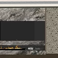 Modern TV Background Wall with Marble Texture Fireplace and Decorative Wall Panels 3d model