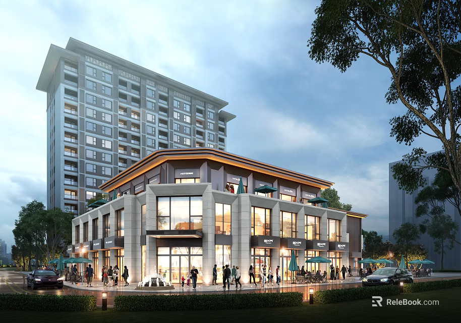 Modern High rise Residential Building With Commercial Podium And Green Surroundings 3d model 