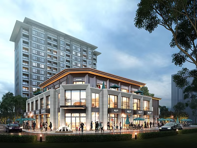 Modern High rise Residential Building With Commercial Podium And Green Surroundings 3d model