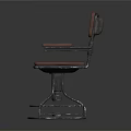 Vintage Brown Leather Chair With Armrests And Swivel Metal Base