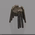 Handcrafted Wooden Stool With Spiked Decorative Top And Log Legs