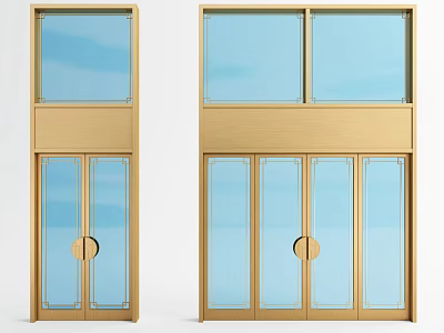 Modern Gates Featuring Golden Frame Transparent Glass Panels and Contemporary Design 3d model