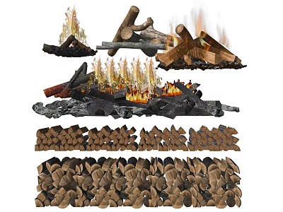 modern fireplace firewood wood 3d model