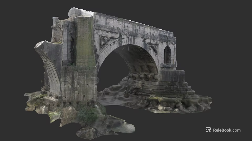 Ancient Roman Stone Arch Garden Landscape With Ruined Stones And Green Plants 3d model 