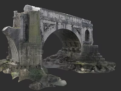 Ancient Roman Stone Arch Garden Landscape With Ruined Stones And Green Plants 3d model