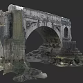 Ancient Roman Stone Arch Garden Landscape With Ruined Stones And Green Plants