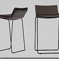 Modern Bar Stools With Brown Leather Seats And Black Metal Frames 3d model