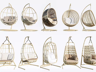 Various Styles of Modern Outdoor Hanging Chairs With Woven Design And Comfortable Seats 3d model