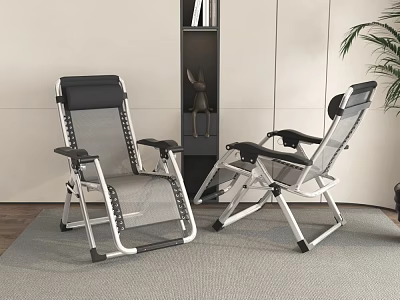 Folding Lounge Chairs with Black Mesh and Silver Metal Frame in Indoor Living Room 3d model