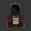 Classic Mahogany Desk With Ornate Mirror Gold Accents And White Upholstered Chair