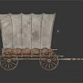 Vintage Covered Wagon With Canvas Top Wooden Wheels And Retro Design