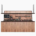 Elegant Bar Interior With Wooden Counter Copper Shelves Bottles And Glasses