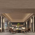 Hotel Public Lounge Area With Large Window Blinds Mountain View And Comfortable Seating
