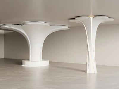 Two Modern White Sculptural Pedestals In Minimalist Interior With Light Floor 3d model