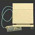 Vintage Computer With Green Screen Monitor Yellow Sticky Note Keyboard And Cables