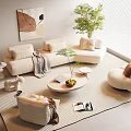 Modern Cream Style Sofa Coffee Table Combination Fabric Multi-person Sofa Corner Sofa Cream Style Coffee Table Caterpillar Lazy Man Sofa Cream Style Floor Lamp Cream Style Hanging Picture 3d model
