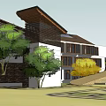 Contemporary Building Complex Design With White Walls Dark Roofs Green Landscaping And Circular Courtyard