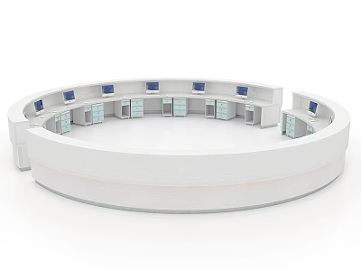 Hospital Information Desk With Circular Design White Surface And Multiple Computers 3d model