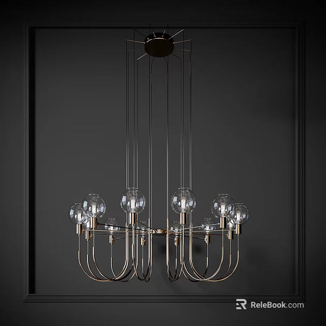 Modern Elegant Chandelier With Metal Frame And Hanging Glass Globe Lights 3d model 