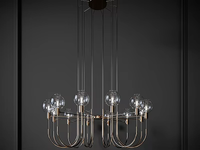 Modern Elegant Chandelier With Metal Frame And Hanging Glass Globe Lights 3d model