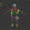 Game Movie Character In Black Tactical Jacket Green Stripe Cap White Shoes Arms Outstretched