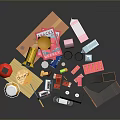 Collection of Various Everyday Objects Including Colored Containers Electronics Accessories and Stationery 3d model