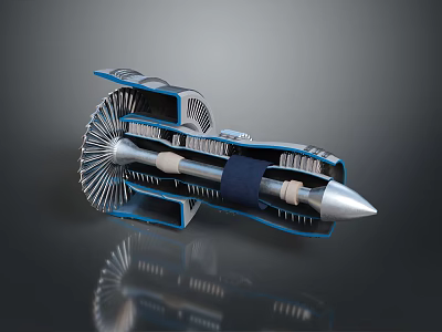 Detailed Industrial Equipment with Gears Blades and Conical Tip in Cross Sectional View 3d model