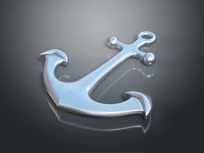 Shiny Polished Silver Metal Anchor For Marine Equipment With Reflective Surface 3d model