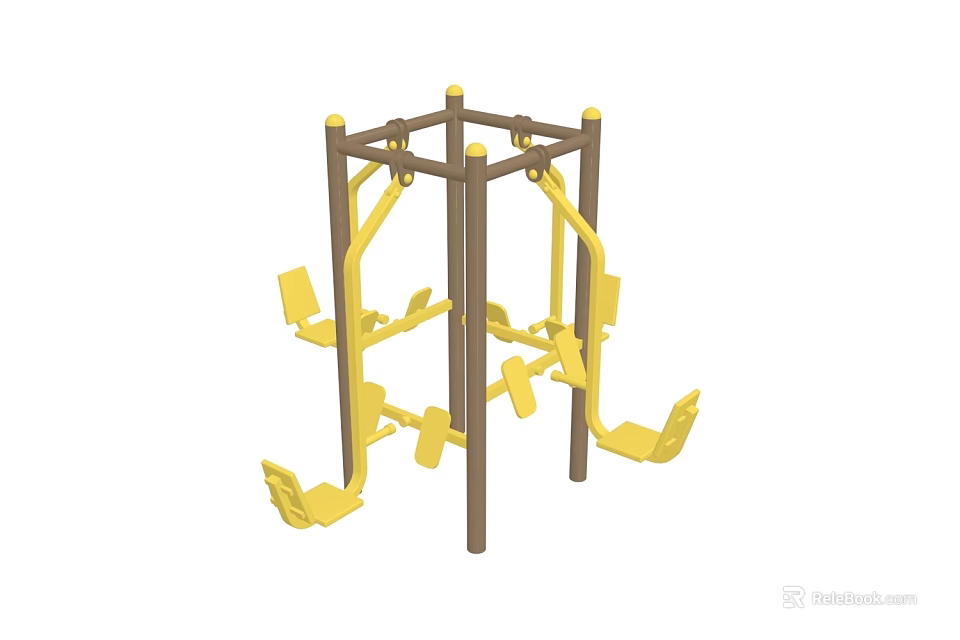 Outdoor Public Sports Equipment With Yellow Components And Brown Pillars 3d model 