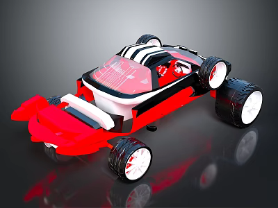 Red And Black Off Road Toy Car With Large Wheels And Transparent Roof 3d model
