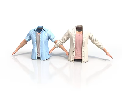Mannequins Wearing Blue Shirt With Gray Inner And Beige Cardigan Over Pink Top 3d model