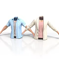 Mannequins Wearing Blue Shirt With Gray Inner And Beige Cardigan Over Pink Top