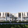 Modern Townhouse Exterior With Large Glass Windows And Neat Greenery Front