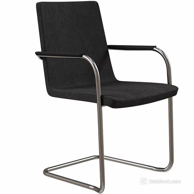 Contemporary Black Fabric Chair With Metal Frame Armrests And Stable Leg Design 3d model 