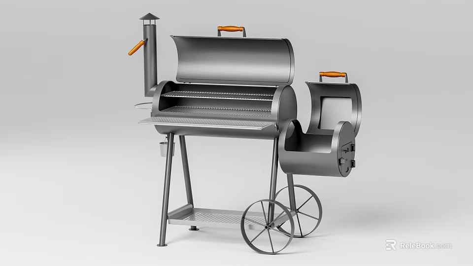 Outdoor Metal Grill Stove with Wooden Handles Wheels Chimney and Grill Rack for Outdoor Cooking 3d model 