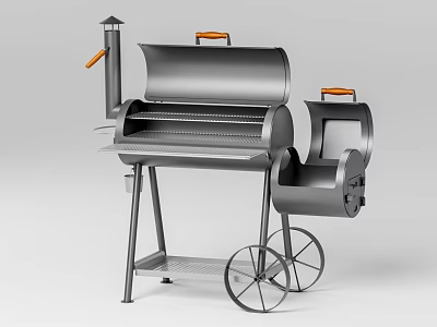 Outdoor Metal Grill Stove with Wooden Handles Wheels Chimney and Grill Rack for Outdoor Cooking 3d model