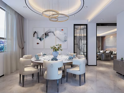Light Luxury Open Dining And Living Room With Elegant Chinese Style Interior Decoration 3d model