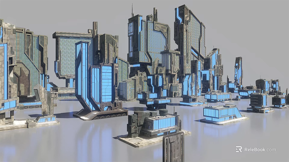 Futuristic Sci Fi City Architecture With Modern Glass Facades And 3d model 