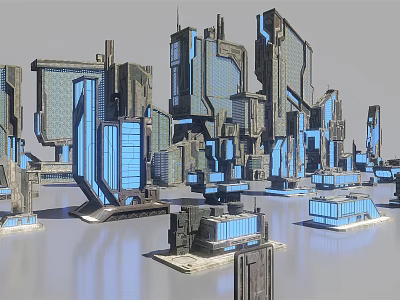 Futuristic Sci Fi City Architecture With Modern Glass Facades And 3d model
