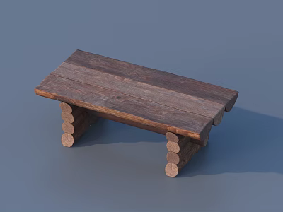 Rustic Wooden Dining Table Set With Plank Top And Stacked Log Legs Design 3d model