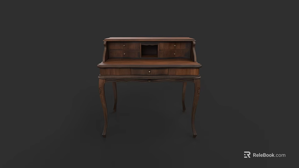 Vintage Wooden Writing Desk with Curved Legs and Drawer Storage Design 3d model 