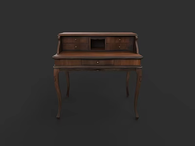 Vintage Wooden Writing Desk with Curved Legs and Drawer Storage Design 3d model