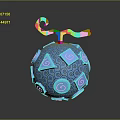 Shiny Blue Decorative Sphere With Spiral Patterns And Green Curved Stem On Dark Surface