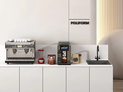 Poliform Modern Kitchen Counter Featuring Coffee Machine Coffee Maker Beans And Sink 3d model