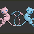 Two Pink And Blue Mew Game Anime Characters In Dynamic Jumping Poses With Long Tails