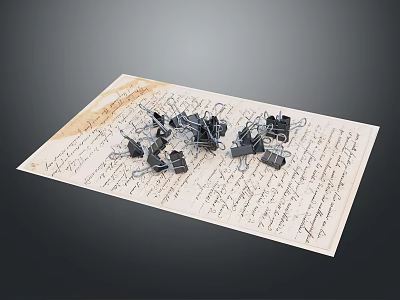 Classic Paper Clips Scattered On Old Handwritten Notes For Daily Use 3d model
