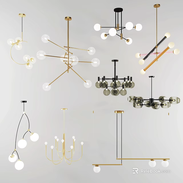 Modern Contemporary Chandeliers With Unique Glass Ball Designs And Metal Frames For Interior Lighting 3d model 