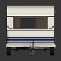 White Caravan Featuring Blue Stripes Windows Door And Tow Hitch