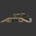 Military Green Truck with Metal Containers on Truck Bed and Wooden Ramp near Blue Barrel