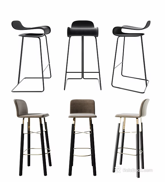 Contemporary Bar Stools With Various Modern Design Metal Frames And Soft Upholstered Seats 3d model 